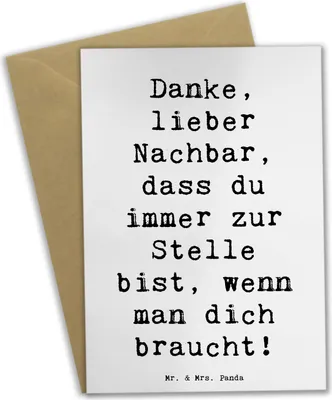 Produktbild von Mr. & Mrs. Panda Grußkarte Spruch Danke Nachbar - Weiß - Geschenk, Wertschätzung, Aufmerksamkeit, sagen, Bedanken, Nachbarliebe, Nachbarschaftsdienst, weihnachtskarten