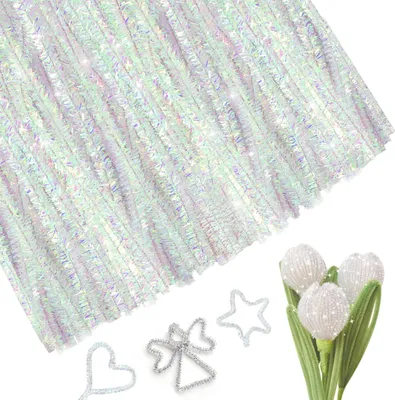 Produktbild von 200 Stš¹ck Pfeifenputzer Zum Basteln Glitzer, Pfeifenreiniger Glitzer Wei?, Pfeifenreiniger Zum Basteln, Chenilledraht, Pfeifenputzer fš¹r Weihnachten und Dekorieren, 30cm ¡Á 6mm