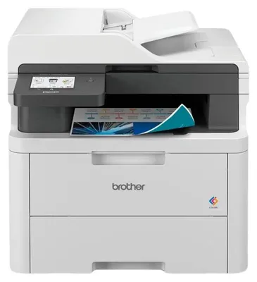 A white Brother DCP-L3560CDW printer is shown from the front.