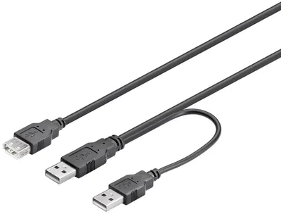 Produktbild von USB 2.0 Hi-Speed Dual Power Kabel - 2 x A Stecker > A Buchse 0,30 m schwarz