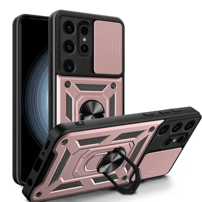 Produktbild von Outdoor Panzer Hülle für Samsung Galaxy S24 Ultra mit Kameraschutz Ringhalter Rosegold