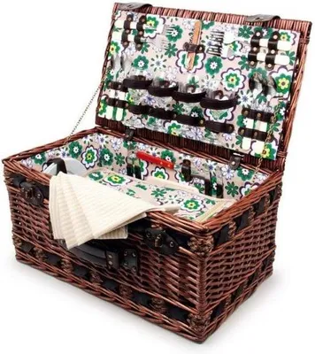 Image de Famanu, panier de pique-nique en bois, style naturel, pour 4 personnes