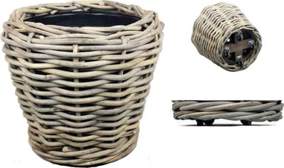 Produktbild von VAN DER LEEDEN DRYPOT® Rattan Pflanzkübel Grau auf Rollen Ø 58 cm - Sylter Körbe