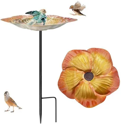 Image de Bain d'oiseaux sur pied pour le jardin, adapté à l'hiver, avec réservoir d'eau et socle