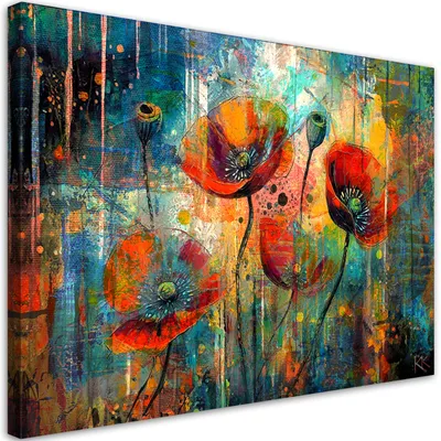Produktbild von Leinwandbild Abstrakte Blumen Mohnblumen 60x40 Feeby Violett bild für die wand bereit zum aufhängen