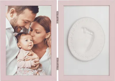 Produktbild von Ramka na odcisk dłoni/stopy dziecka podwójna z glinką różowa Tiny Memories