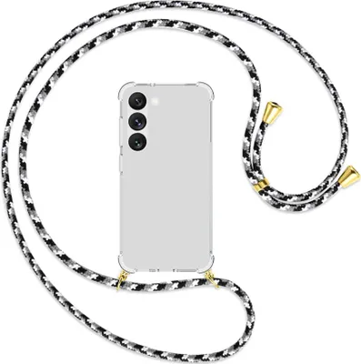 Produktbild von Handykette Backcover-Schutzhülle mit Band (Metall goldfarben) für Samsung Galaxy S23 - schwarz/grau/weiß