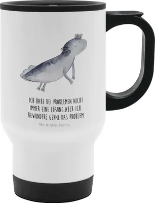 Produktbild von Mr. & Mrs. Panda kaffeebecher mit deckel Axolotl Schwimmen - Weiß - Geschenk, Thermobecher To Go, Lurch, Freude, Optimistisch, Mehrwegbecher, Motivation, Molch, Lösungen