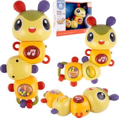 Produktbild von MalPlay Baby Rassel und Musikspielzeug Raupe drehbar sensoriches Spielzeug Musik Kinder ab 18 Monaten
