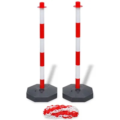 Image de "Promotion d'hiver" Set de 4 poteaux de barrage et 2 chaînes en plastique de 10 m chacune - Bandes de barrage CC2213