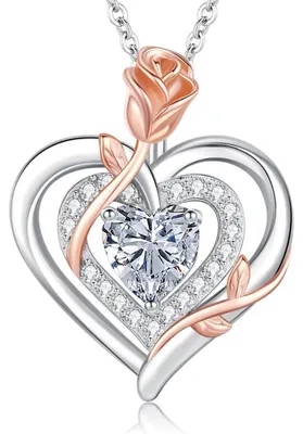 Productafbeelding van Halsketting dames, dubbel hart, roos, bloem, geboortesteen, zilver 925, rosé goud