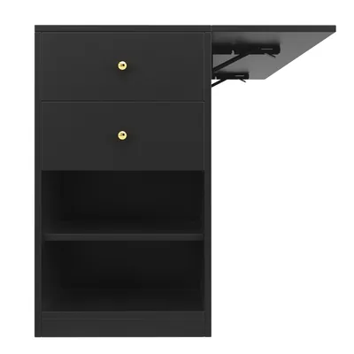 Produktbild von Flieks Bartisch mit Schrank, 140x40-70x90cm, moderne Kücheninsel mit klappbarer Tischplatte, Küchenschrank für Esszimmer, Kaffeebar Stehtisch schwarz