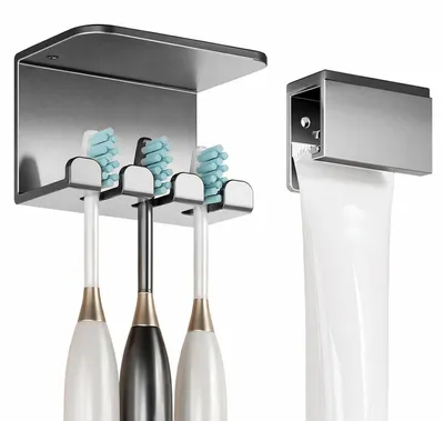 Image de Support mural pour brosses à dents, en acier inoxydable, auto-adhésif, pour brosses à dents électriques, résistant à la rouille, hygiénique, organisateur