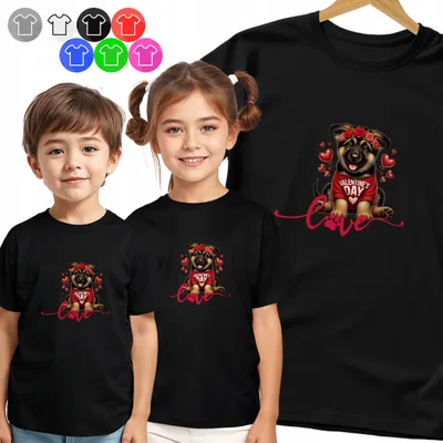 Zdjęcie produktu dla Koszulka Dziecięca T-Shirt - Mops Walentynki Serce Dla Dzieci - Xl