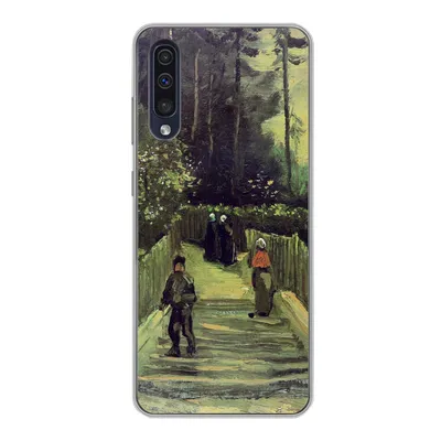 Produktbild von MuchoWow® Handyhülle Schutzhülle Hülle für Samsung Galaxy A30s Schräger Weg in Montmartre - Vincent van Gogh Silikon Softcase Handy Hülle - Karteninhaber