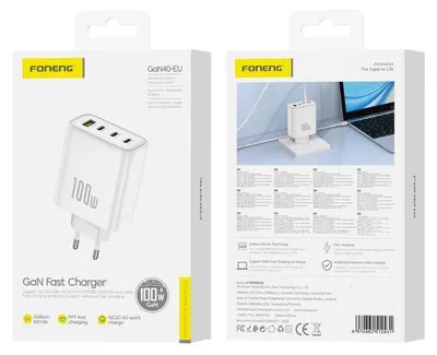 Zdjęcie produktu dla Foneng Ładowarka Sieciowa Gan40 Gan Pd 100W 3Xusb-C + 1Xusb Qc3.0 Biały