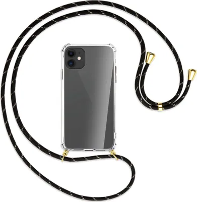 Produktbild von Handykette Backcover-Schutzhülle mit Band (Metall goldfarben) für Apple iPhone 11 - schwarz/gold
