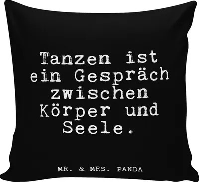 Produktbild von Mr. & Mrs. Panda Sofa Kissen Tanzen ist ein Gespräch... - Schwarz - Geschenk, Kopfkissen 40x40, Lustige Sprüche, Kuschelkissen, Tänzer, zier, Tanz Spruch, Lounge
