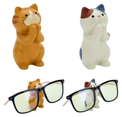 Produktbild von 2 Stile Lustige Tierbrillenhalter aus Katze und Tiger – Handgefertigte Brillenständer aus Harz für die Heimdekoration