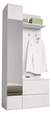 Produktbild von Garderoben-Set Green, Flurgarderobe, Wandgarderobe, Schuhschrank, Spiegel, 3 Kleiderhaken (Weiß)