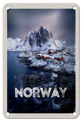 Produktbild von Blechschild Reise 12x18cm Norwegen Winterzeit Frost Kälte Meer Schild