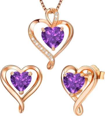 Produktbild von Schmuckset Damen Halskette Ohrringe 925 Silber Herz Zirkonia Roségold Geschenk