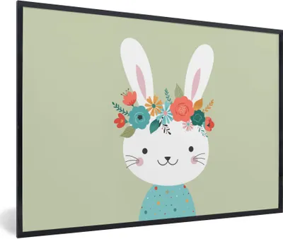 Produktbild von MuchoWow® Gerahmtes Poster Kaninchen - Sommer - Blumen 90x60 cm - Poster mit Schwarzem Bilderrahmen Wandposter Rahmen Foto Bilder - Fotorahmen - Foto-Plakat