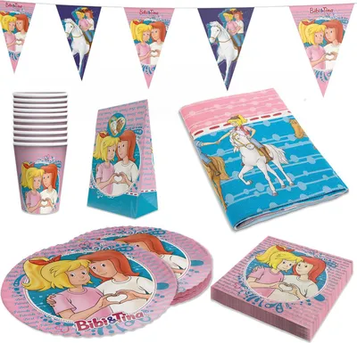 Produktbild von Bibi & Tina 48-tlg. Set - Geburtstag Party Deko mit Tischdecke Wimpel Geschenktüten
