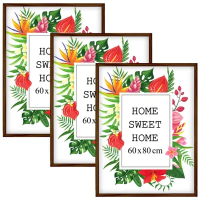 Obrázek produktu pro Sada 3 hnědých rámečků MG Design, rozměr 60 x 80 cm – vyrobené z pravého dřeva s akrylovým sklem, vhodné k zavěšení i k postavení, pro fotografie, plakáty a puzzle