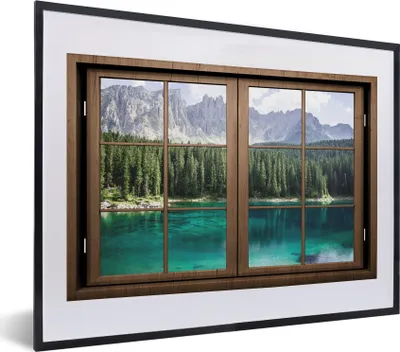 Produktbild von MuchoWow® MuchoWow® Gerahmtes Poster Aussicht - Baum - See 40x30 cm - Poster mit zchwarzem Bilderrahmen - Bilderrahmen - Poster im Rahmen