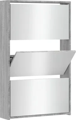 Produktbild von vidaXL Schuhschrank mit Spiegel 3 Fächer Grau Sonoma 63x17x102,5 cm
