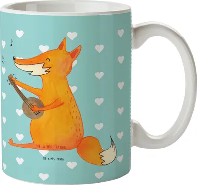 Produktbild von Mr. & Mrs. Panda Haferl Fuchs Gitarre - Türkis Pastell - Geschenk, Singen, Trinklernbecher, Musiker, Pott, Camping Tasse, Optimistisch, Musik, Plastikbecher, Kinderbecher
