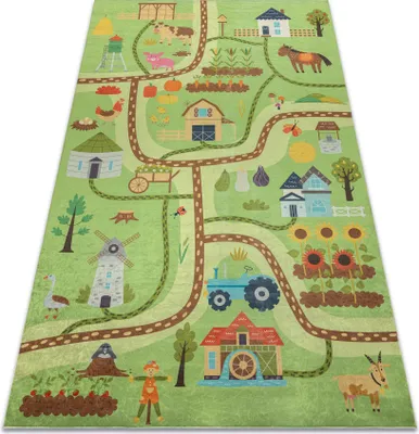 Obrázok produktu pre BAMBINO 50200 umývací koberec Dedina, ulice pre deti protišmykový - zelená / hnedá zelený 140x200 cm