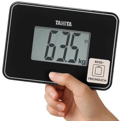 Produktbild von TANITA HD-386 Digitale Personenwaage – Ultrakompakte Reisewaage, Präzise Gewichtsmessung 100 g, Großes LCD-Display, Glasdesign, 150 kg Tragkraft