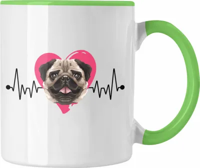 Produktbild von Trendation - Mops Besitzer Tasse Geschenk Lustiger Spruch Geschenkidee Herzschlag Mops (Grün)