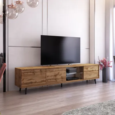 Produktbild von Selsey TV-Lowboard Galhad Wotan Eiche Matt mit weißer LED-Beleuchtung 175 cm breit