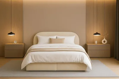 Produktbild von Kontinentalbett Moon Box 120x200 Creme Quelle boucle stoff Modernes Polsterbett mit Stauraum!Möglichkeit,einen Pouffe aus dem Arrangement zu kaufen!