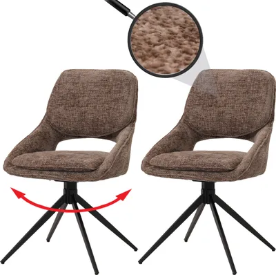 Image de lot de 2 chaises de salle à manger HWC-N73, chaise de cuisine, pivotante Auto-Return, tissu/textile chenille (490g/m²) Oeko-Tex ~ marron