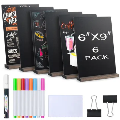 Produktbild von Solidchoice – Mini-Kreidetafeln-Set, 6 Stück mit Holzständer, 15 x 22,5 cm
