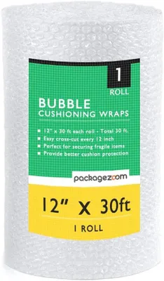 Productafbeelding van Bubbelkussenfolie 12" x 30ft voor Verpakking en Verhuizen - Geperforeerd en Handig