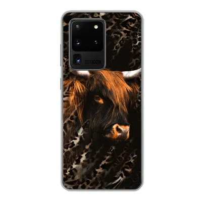 Produktbild von MuchoWow® Handyhülle Schutzhülle Hülle für Samsung Galaxy S20 Ultra Schottischer Highlander - Pantherdruck - Schwarz Silikon Softcase Handy Hülle - Karteninhaber