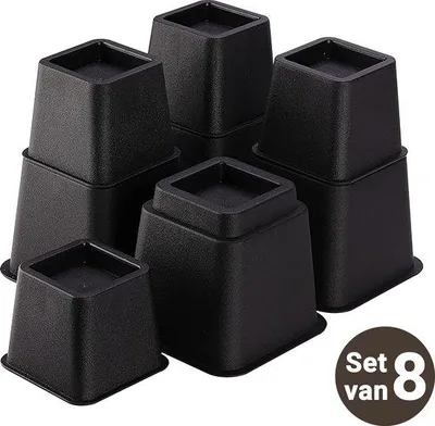 Productafbeelding van JustValue Verstelbare Meubel- en Bedverhogers – 8, 13 of 20 cm – Max. 600 kg – Zwart