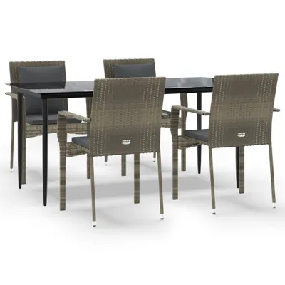 Image de vidaXL Salon de jardin 5 pièces avec coussins noir et gris Poly rotin