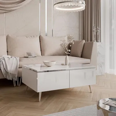 Produktbild von Couchtisch AURORA SILVER mit Stauraum auf schrägen Beinen