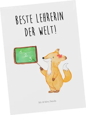 Produktbild von Mr. & Mrs. Panda Postkarte Fuchs Lehrerin - Weiß - Geschenk, Postkarten, Fotokarte, Grußkarte, Lustige Sprüche, bildkarte, Ansichtskarte