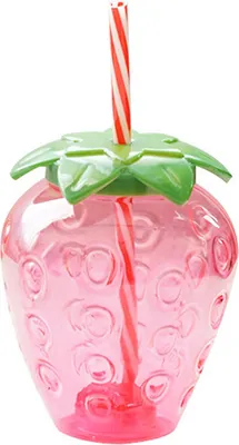 Image de Tasse à paille Fraise Tasse à eau en plastique de grande capacité (500ml) pour l'école, le bureau et la maison