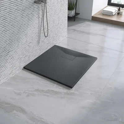 Produktbild von AQUABATOS SMC Duschwannen für badezimmer antirutsch, schieferoptik duschtasse quadrat, modern-design brausewanne schwarz extra-flach 90x90cm