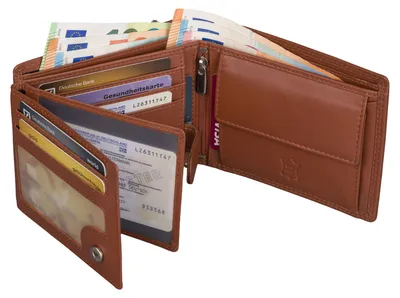 Produktbild von Leder Geldbörse Herren Portemonnaie RFID Querformat Geldbeutel Echtleder (9911) Cognac