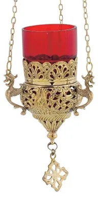 Bronze-Öllampe mit Kette, handgefertigt, vergoldet, 12 cm