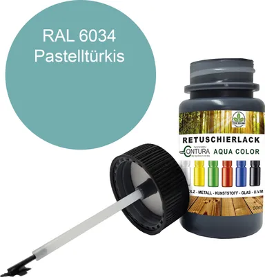 Produktbild von Reparaturlack Lackstift RAL Lack Pinselflasche 50ml. Farbe Holz Metall Möbel Auto Bad Retuschierlack - RAL 6034 Pastelltürkis
